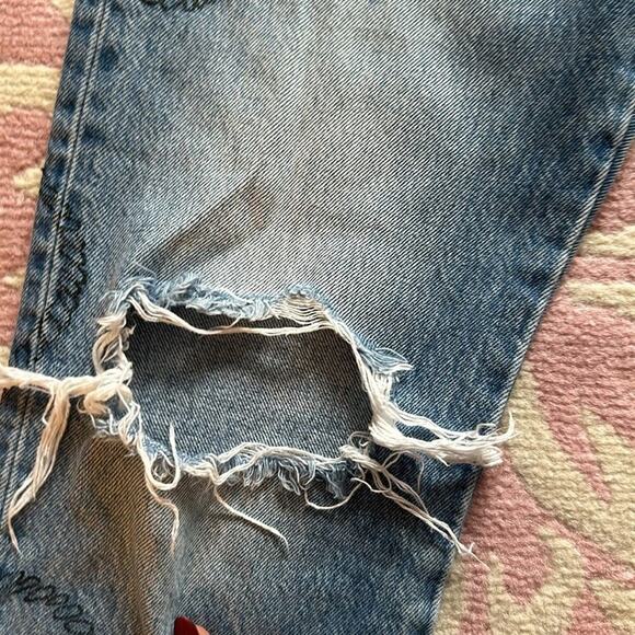 Levi's 501 Women's Jeans Light Wash Distressed Chain Embellished Button Fly Size - Picture 5 of 12